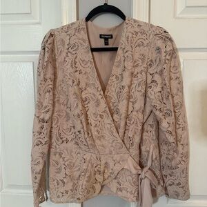 Express Women's Lace Wrap Top - blush